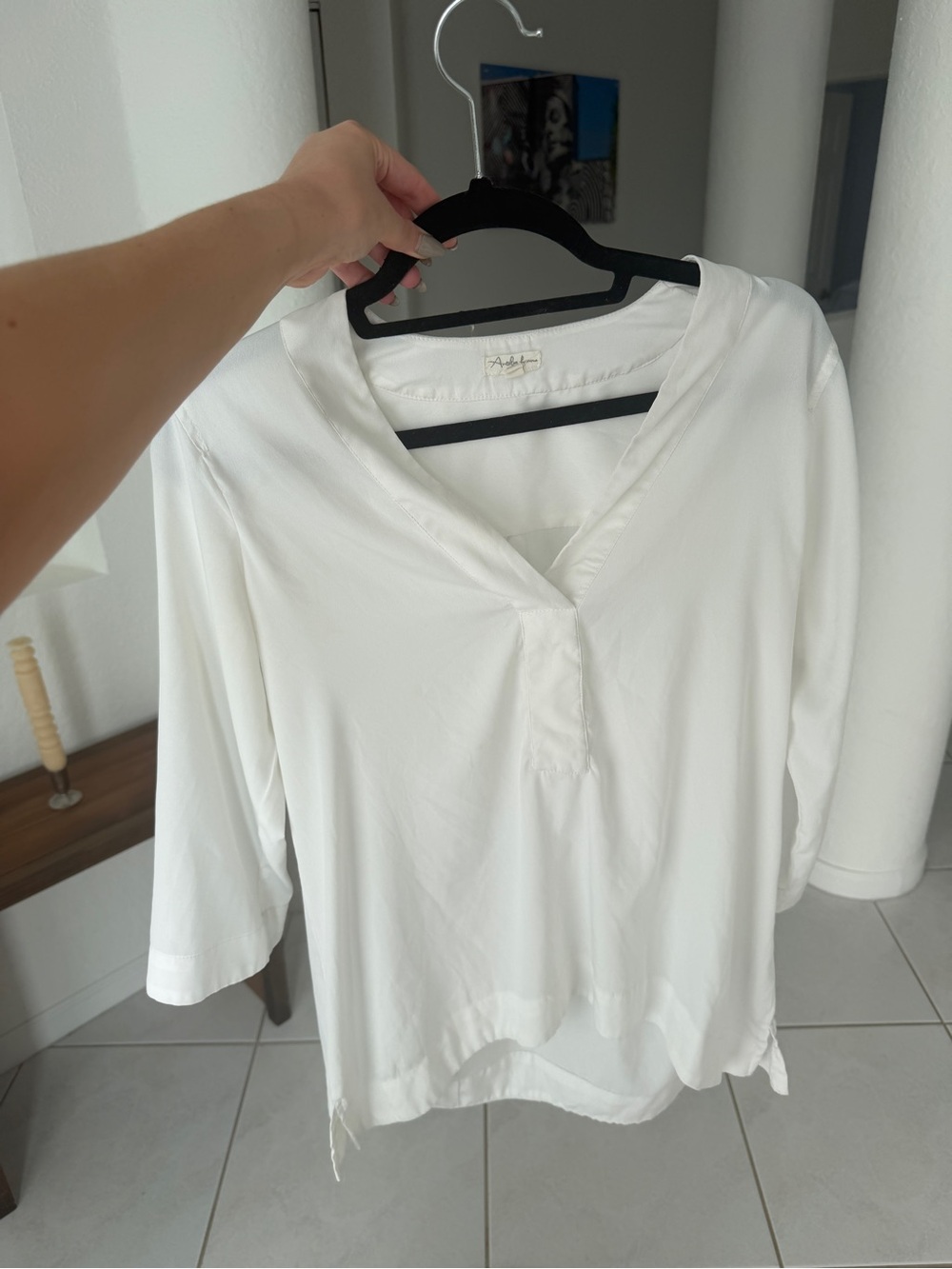 Women's White V-Neck Blouse